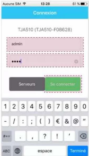 Aucune SIM 13:28 61% Connexion TJA510 (TJA510-F0B628) admin **** Serveurs Se connecter 1 2 3 4 5 6 7 8 9 0 - / : ; ( ) € & @ " #+= . , ? ! ' ABC espace Terminé