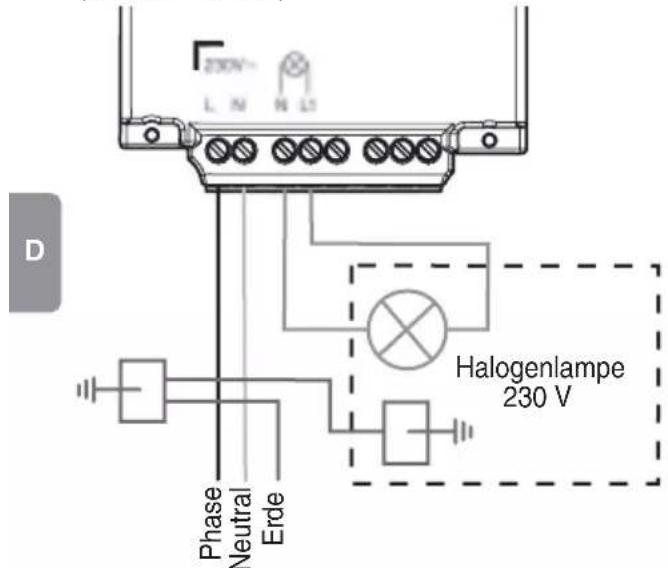 230V~ L N N L D Phase Neutral Erde Halogenlampe 230 V