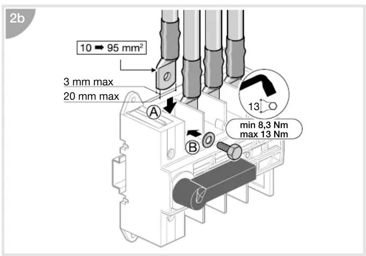 2b 10 → 95 mm² 3 mm max 20 mm max A B min 8,3 Nm max 13 Nm 13