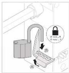Diagram showing a lock mechanism with labeled parts and a lock icon indicating 'min-5'