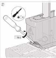 Technical diagram showing a tool interacting with a mechanical component, with a magnified inset highlighting a dimension of 5 mm.