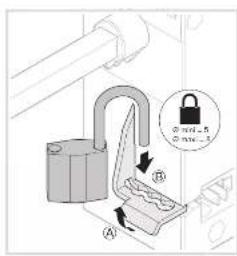 Diagram illustrating lock mechanism with labeled components and lock symbol