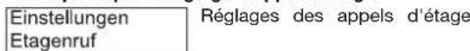 HAGER TN733 - Menu principal - Réglage - Appel d'étage - 1