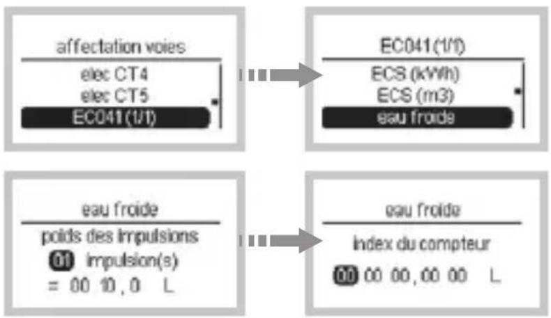 HAGER EC450 - Exemple d'affectation de «EC041(1/1)» sur voie «eau froide» - 1