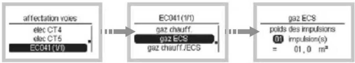 HAGER EC450 - Exemple d'affectation de «EC041(1/1)» sur voie «gaz ECS» - 1