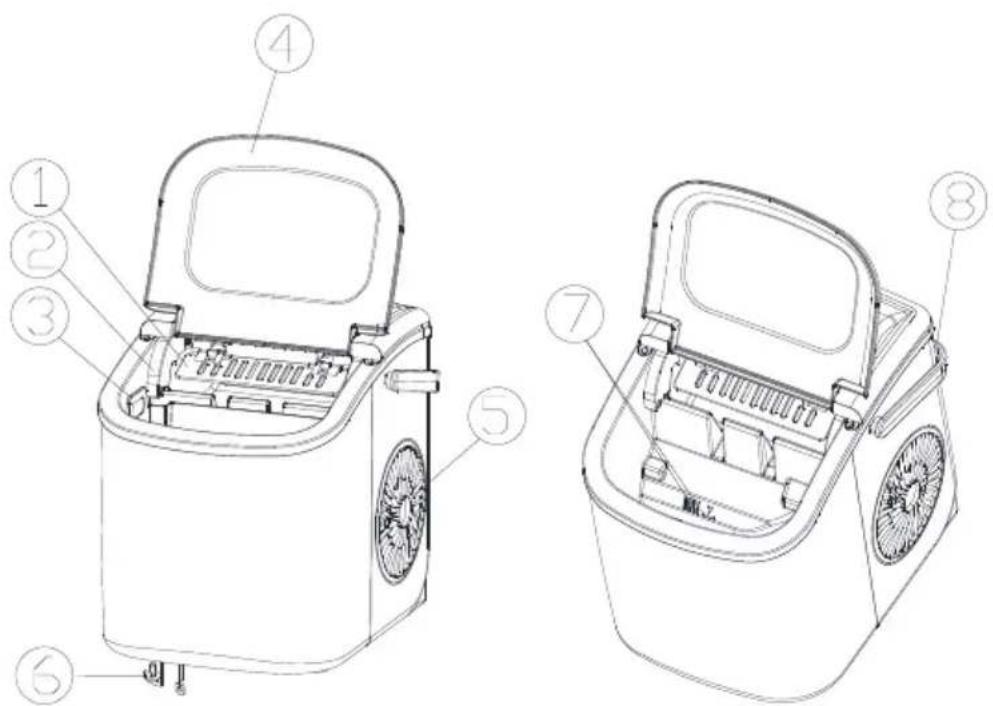 Technical diagram of a two-part electric stove with numbered parts for identification