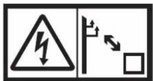 Safety warning sign showing lightning symbol and pole with directional arrows indicating current flow