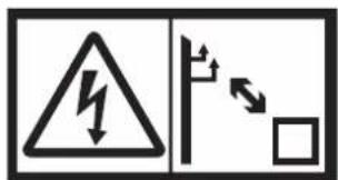Safety warning sign showing lightning bolt symbol and pole with directional arrows indicating current flow