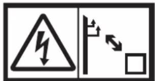 Safety warning sign showing lightning symbol and pole with directional arrows indicating current flow