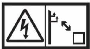 Safety warning sign showing lightning bolt symbol and circuit symbol with directional arrows