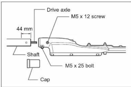 Drive axle M5 x 12 screw 44 mm Shaft Cap M5 x 25 bolt