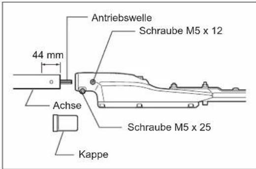 Antriebswelle Schraube M5 x 12 44 mm Achse Schraube M5 x 25 Kappe