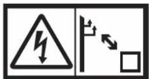 Safety warning sign showing lightning bolt symbol and pole with directional arrows indicating current flow