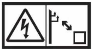 Safety warning sign showing lightning bolt symbol and pole with directional arrows indicating current flow