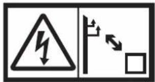 Safety warning sign showing lightning bolt symbol and pole with directional arrows indicating current flow