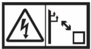 Safety warning sign showing lightning bolt symbol and pole with directional arrows indicating current flow