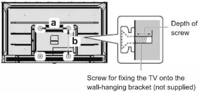 a b Depth of screw Screw for fixing the TV onto the wall-hanging bracket (not supplied)