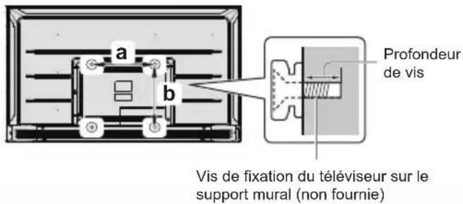 a b Profondeur de vis Vis de fixation du téléviseur sur le support mural (non fournie)