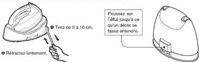 Tirez de 5 à 10 cm. Rétractez lentement. Poussez sur l'étui jusqu'à ce qu'un déclic se fasse entendre.