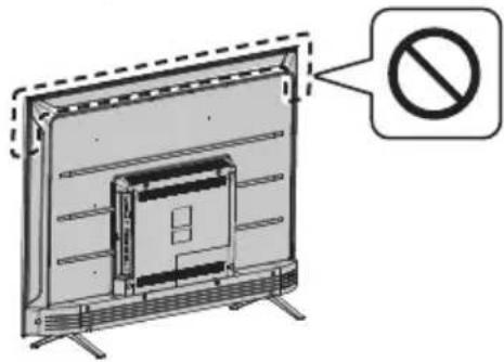Diagram showing a TV mounted on a wall with a prohibition symbol pointing to the right side.