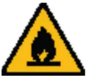 Yellow triangular warning sign with black flame symbol indicating hazard or accident