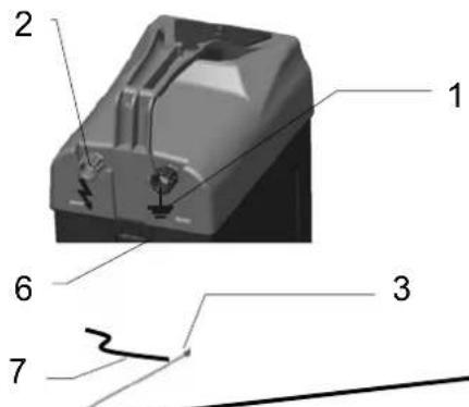 Technical diagram of a mechanical component with numbered parts labeled 1 through 7