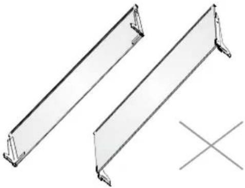Technical line drawing of two metal-framed structural components with a cross symbol below (no text or labels)