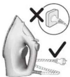 Diagram showing a hair iron with an electrical socket and a checkmark indicating disassembly or repair.