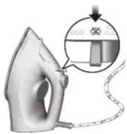 Diagram illustrating a chemical reaction or process involving an iron on a surface, with a magnified inset showing the step and structural change.