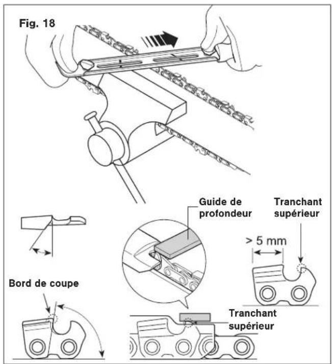 Fig. 18 Guide de profondeur Tranchant supérieur > 5 mm Bord de coupe Tranchant supérieur