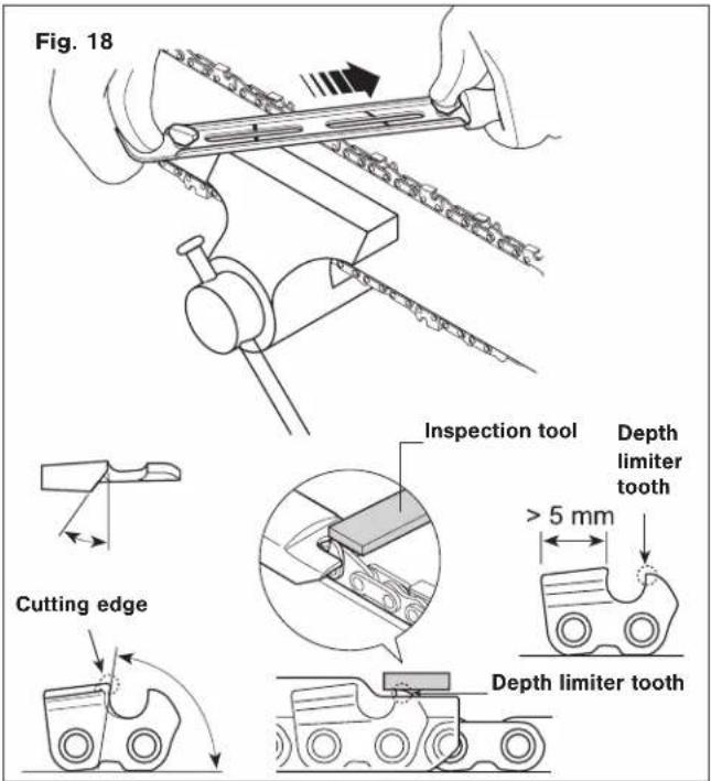 Fig. 18 Inspection tool Depth limiter tooth > 5 mm Cutting edge Depth limiter tooth