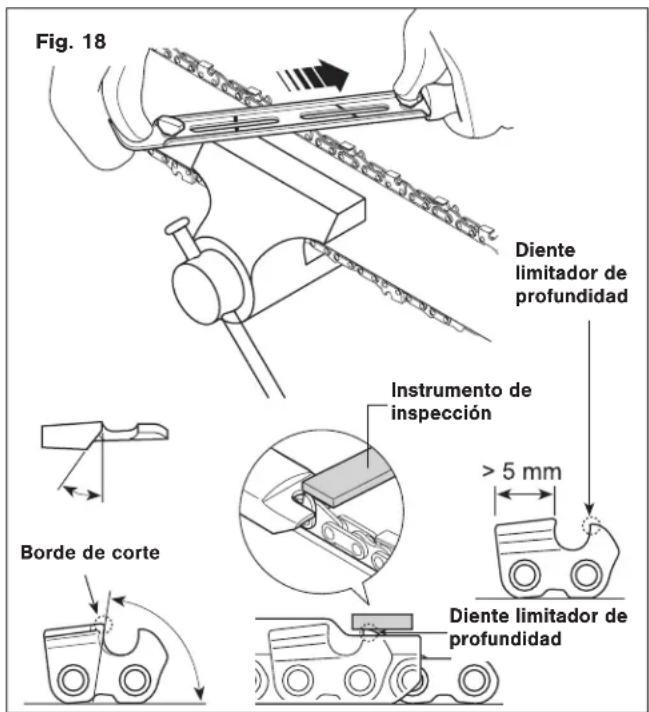 Fig. 18 Diente limitador de profundidad Instrumento de inspección > 5 mm Borde de corte Diente limitador de profundidad