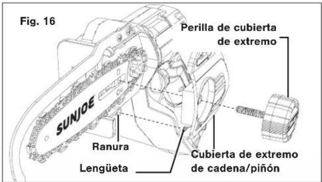 Fig. 16 Perilla de cubierta de extremo SUNJOE Ranura Lengüeta Cubierta de extremo de cadena/piñón