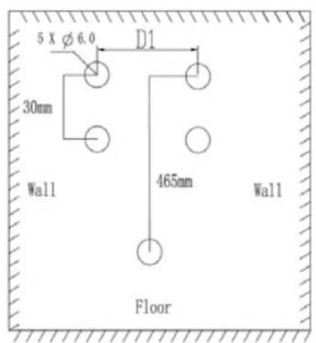 5 X Ø 6.0 D1 30mm Wall 465mm Wall Floor