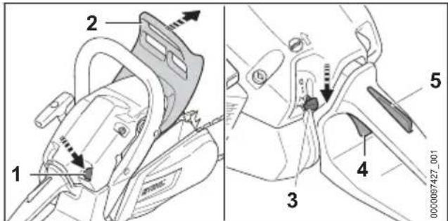 STIHL MS 162 - Préparatifs pour la mise en route du moteur - 1