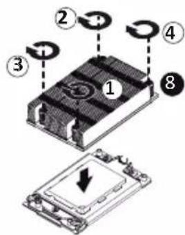 Diagram showing a device with numbered components and a downward arrow indicating motion or change, likely illustrating a mechanical or electrical component assembly.