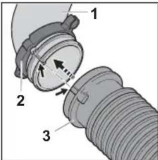 Technical diagram of a mechanical assembly with numbered components and directional arrows indicating movement or force.