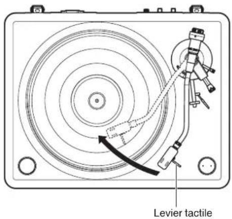 DENON DP-3000NE - En saississant le levier tactile sur la tete de lecture, déplacez le bras de lecture au-dessus du plateau. - 1