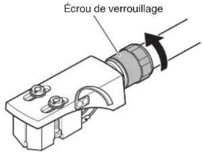 DENON DP-3000NE - Tournez l'écrou de verrouillage dans le sens de la flèche pour fixer la tête de lecture. - 1