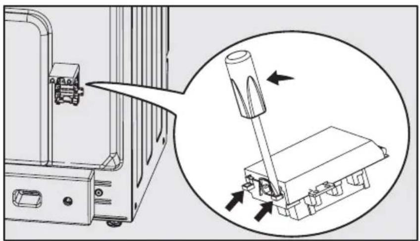 Technical diagram showing a mechanical assembly with an inset close-up of a component being inserted (no text or symbols present)