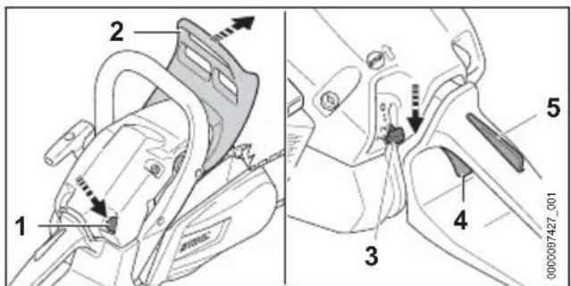 STIHL MS 212 - Préparats pour la mise en route du moteur - 1