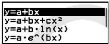y=a+bx y=a+bx+cx² y=a+b·ln(x) y=a·e^(bx)