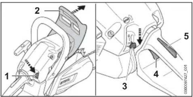 STIHL MS 172 - Préparatifs pour la mise en route du moteur - 1
