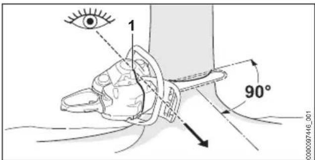 STIHL MS 172 - Esecuzione del taglio nella tacca di abbattimento - 1