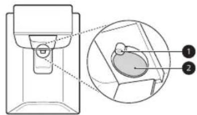 Technical diagram of a device with labeled parts, showing a close-up view and detail view.