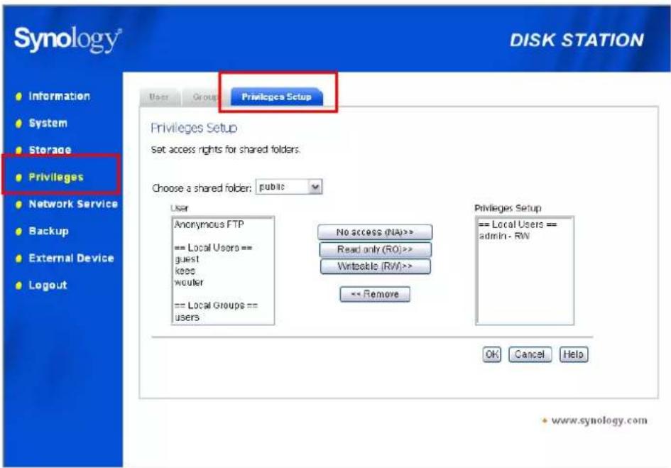 SYNOLOGY DiskStation DS-101j - Définition du contrôle d'accès - 1