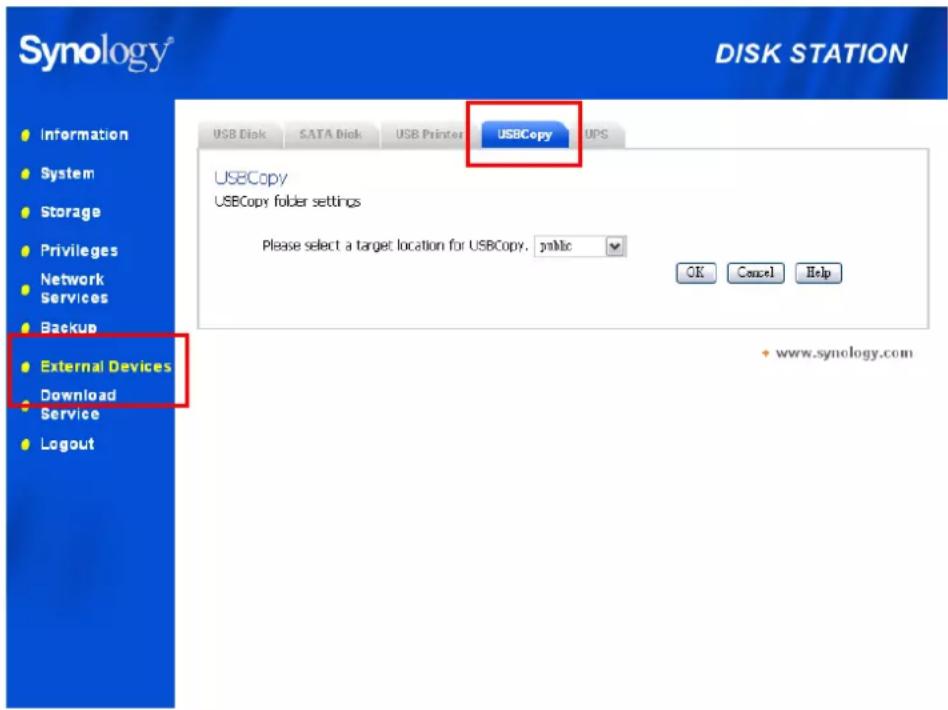 SYNOLOGY DiskStation DS-101j - Sélection de l'emplacement cible de la copie USB - 1
