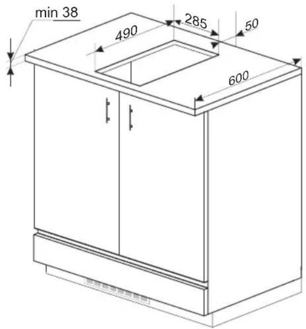 AMICA KMI 751 100 E - Préparation du plateau de meuble pour l'aménagement de la plaque. - 2
