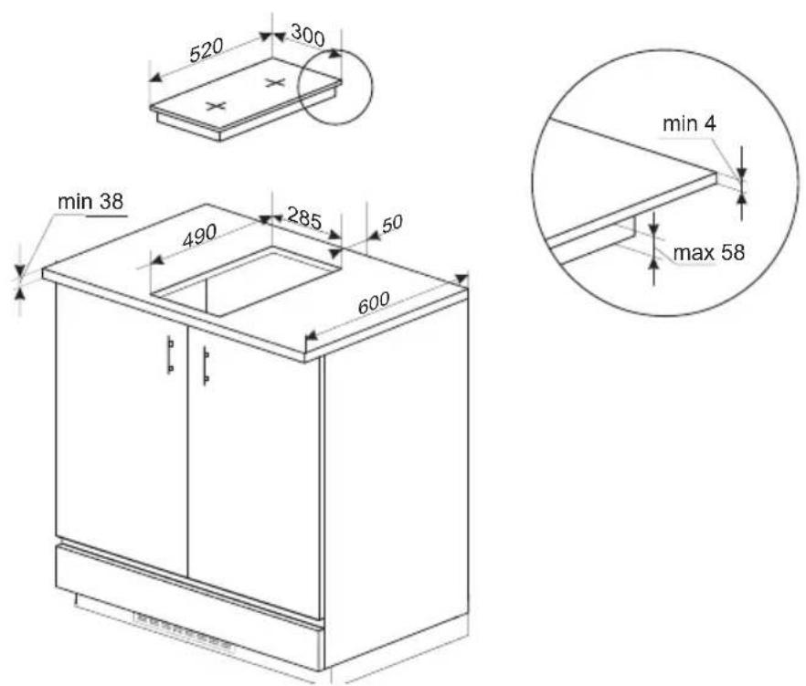 AMICA KMI 751 100 C - Préparation du plateau de meuble pour l'aménagement de la plaque. - 1