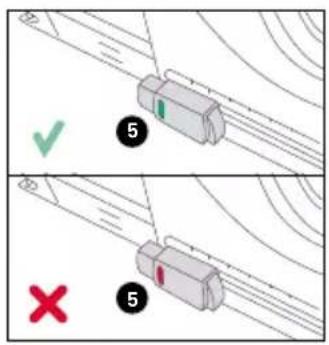 Technical diagram showing two mechanical components with check and cross indicators, labeled with numbers 5 and checkmark/unknown symbols.